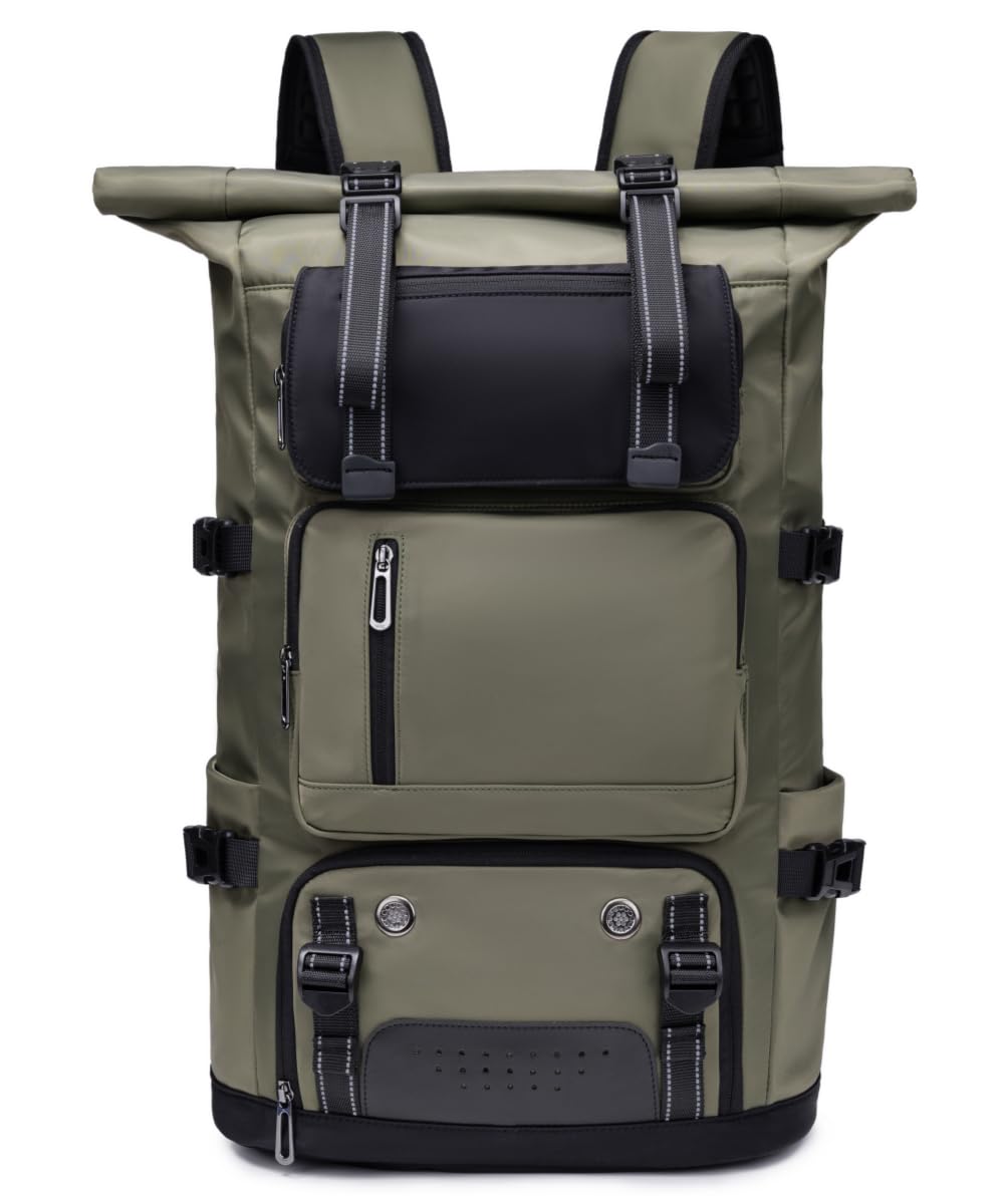 Mochila Rolltop Grande 42L Impermeable Portátil 17,3 Pulgadas para Hombre Mujer Escolar Ligera Bicicleta Antirobo Deportiva para Viajes Ciclismo Uni Tiempo Libre