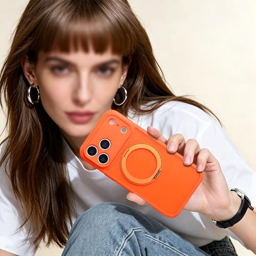 Image of for iPhone 17 Pro Max Case Compatible with MagSafe Full-Body Magnetic Phone Case with Built-in Tempered Glass Screen Protector& Stand for iPhone17 Pro Max Cover, Orange