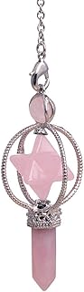 GEM-inside Merkaba Wand Natural Pink Rose Quartz Crystal 2.36" Dowsing Chakra Pendulum for Divination Real Stone Reiki Pendant for Women Energy Healing