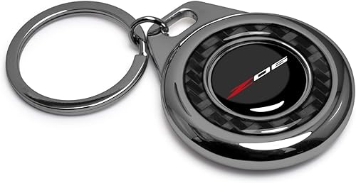 Miniatura 2 de iPick Image Llavero con caja de metal Roundel de fibra de carbono negro real para Chevrolet Corvette C8 Z06, con licencia oficial