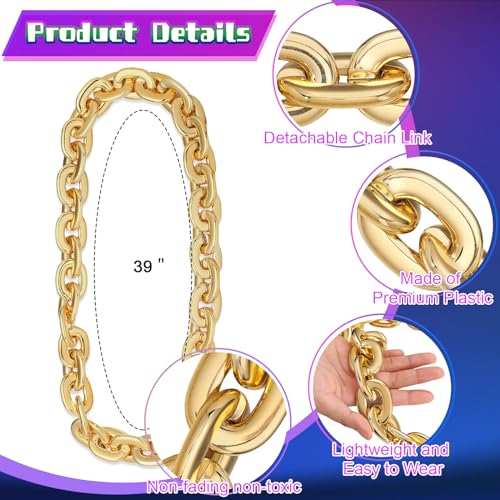 Remuuly Halloween Plastic Chain Necklace Chunky Big Fake Necklace Hip Hop Rapper Turnover Chain Costume Accessory3