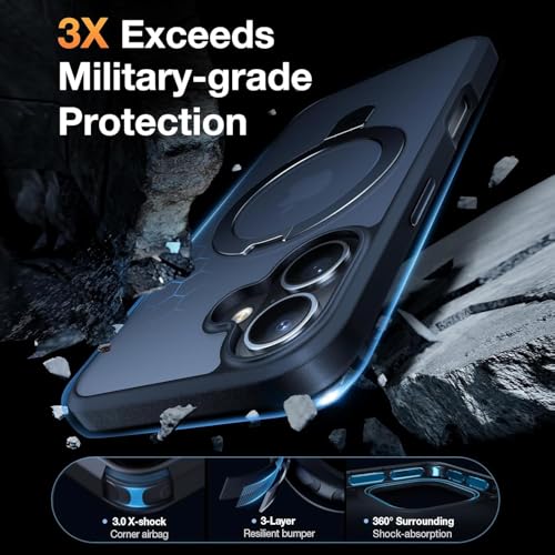 Image of AIBEX Back Cover for Apple iPhone 16 Plus MagSafe Compatible with OStand Ring Kickstand Magnetic Metal Alloy Ring | Wireless Charging | Slim Thin Scratch Resistant Armor | Shockproof Protective - Blue
