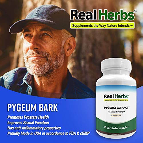 Real Herbs Pygeum Bark Extract With 4 :1 Extract Strength - Supports Urinary Tract Health - 50 Vegetarian Capsules #TOP1