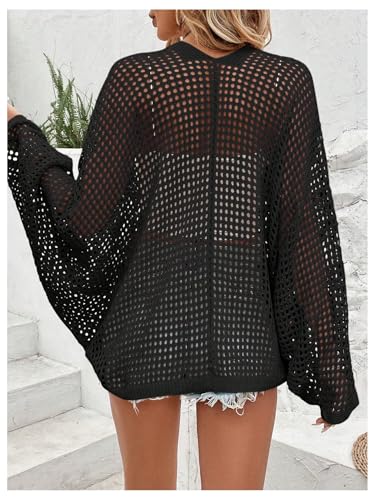 Image of Verdusa Women's Oversized Summer Cardigan Lightweight Sweater Crochet Knit Beach Cover Up Spring Vacation Outfits