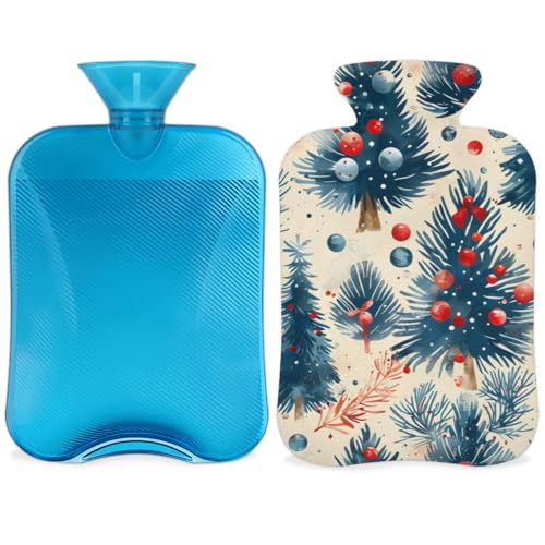 Hot Water Bottle with Soft Cover,2L Colorful Tree Hot Water Bag for Hot and Cold Compress, Hand Feet Warmer, Christmas Tree Rubber Hot or Cold Water Bottle Halloween Christmas Decorations