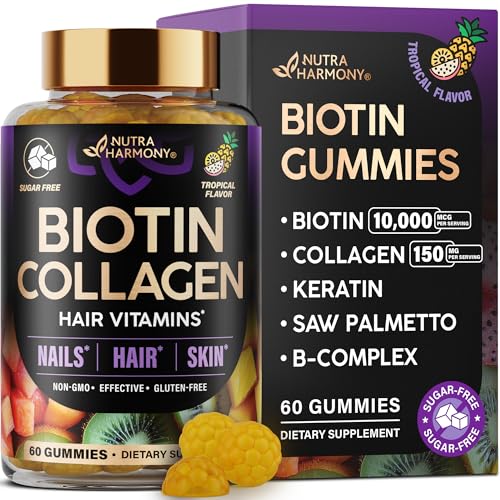 Biotin Gummies with Collagen - Hair Growth Support Skin & Nail Strength - for Women & Men - Biotin...