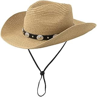 Straw Cowboy Hat for Women Men Western Sun Hat Wide Brim Summer Belt Cowgirl Hats