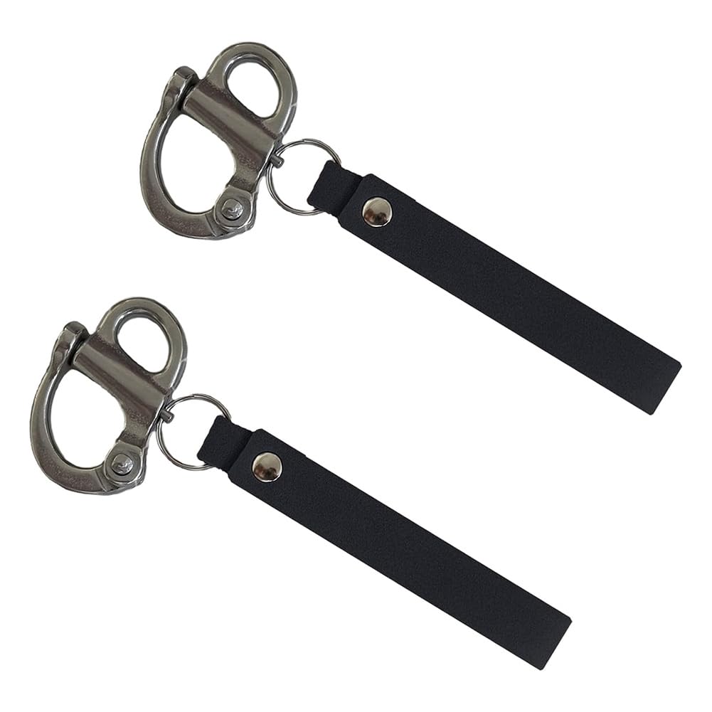 Ctrlzs 2Pack Mask Quick Release Shackle With Leather Handle For Firefighter, 316 Stainless Steel Fixed Snap Shackle Lanyard