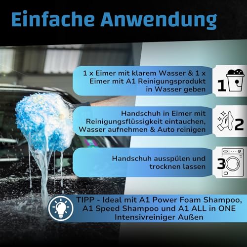 Dr. Wack - A1 Waschhandschuh Auto - Premium Mikrofaser - Ultra-Soft & extrem saugstark - beidseitig Hochflor für eine kratzfreie Autoreinigung - langlebig & umweltfreundlich - Hochwertige Autopflege