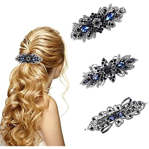 2 PCS Vintage Metall Französische Haarspange Antik Kristall Haarspange mit Strasssteinen Retro Blume Perle Haarspangen Braut Hochzeit Haarnadeln Kopfstücke Schmuck Haarschmuck Cover