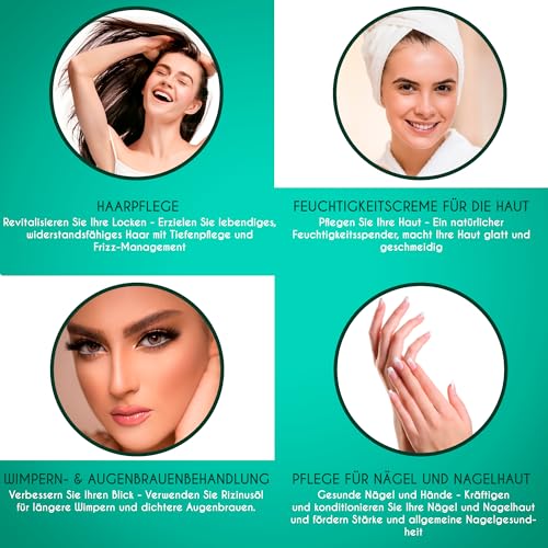 Kanzy Rizinusöl Bio Kaltgepresst 100ml, Organic Castor Oil for Hair Growth Natürlich Rizinus Öl für Körper, Haare, Nägel, Wimpern, Augenbrauen