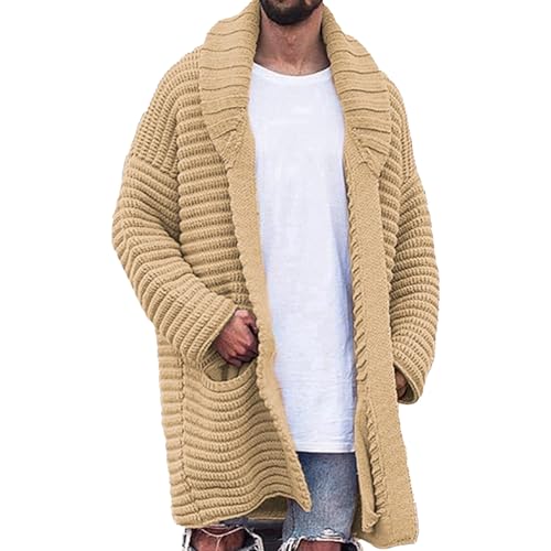 Men's Casual Shawl Collar Long Cardigan Heavyweight Knitted Open Front Sweaters Fashion Cable Knit Cardigans