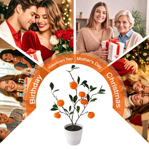 Image of LED Orange Tree Lamp, 20.4 inch Lighted Artificial Orange Plant with Warm Glow