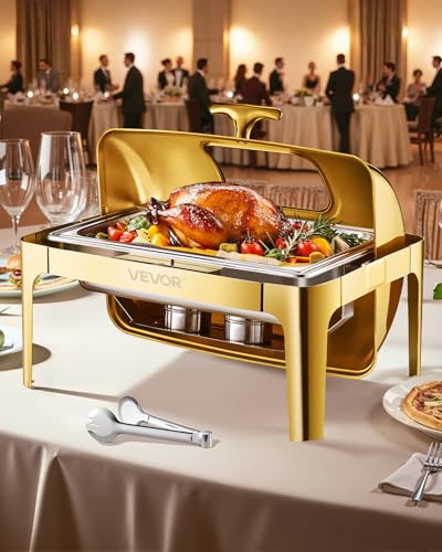VEVOR Chauffe-Plat Rectangulaire 8,5 L, Buffet Chauffant avec Couvercle Rabattable Visible, Réchaud en Inox avec Bac Pleine Taille, pour Buffet Libre-Service...