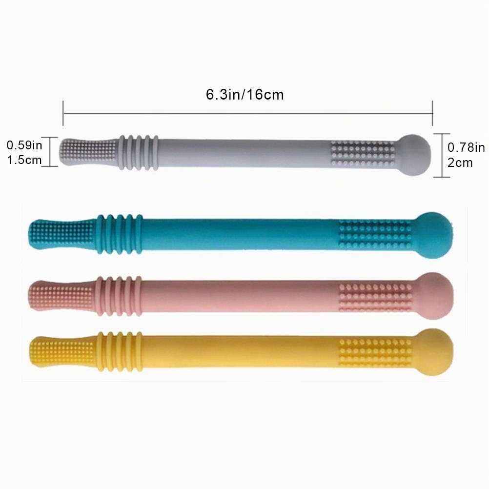4 tubos de mordedor huecos, dentición, juguetes sensoriales para masticar bebés a partir de 0 meses, a prueba de refrescos, texturas suaves, varita molar para bebés y niños pequeños