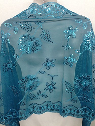 Tuquoise Sequin Beaded Shawl Flower Wedding Party Gift Evening Wrap/wedding/new Year Eve/Formal Event/