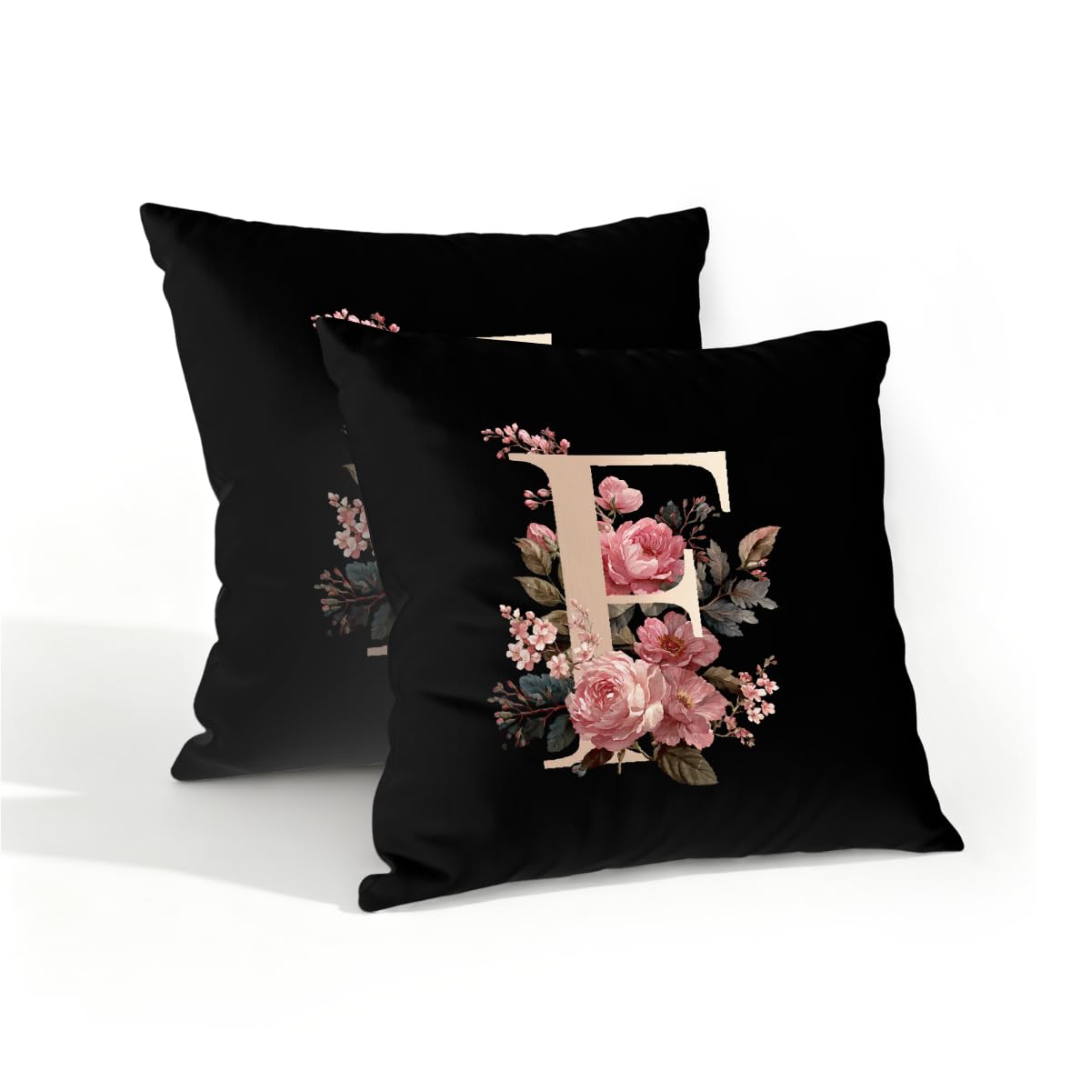 Outdoor Pillow Covers Waterproof Pillowcases 16x16in Set of 2 Pink Floral Alphabet F Decorative Throw Cushion Case for Couch Sofa Garden Patio Furniture