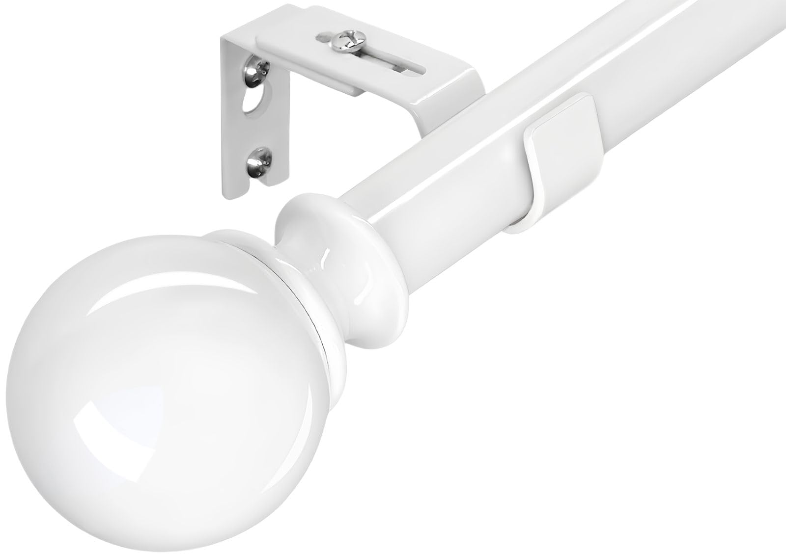 Curtain Poles for Eyelet Curtain Rod Door Curtain Pole White Curtain Rod Metal with Adjustable Brackets and Round Finials for Living Room, Bathroom, Bedroom（33-72.8inch, White）