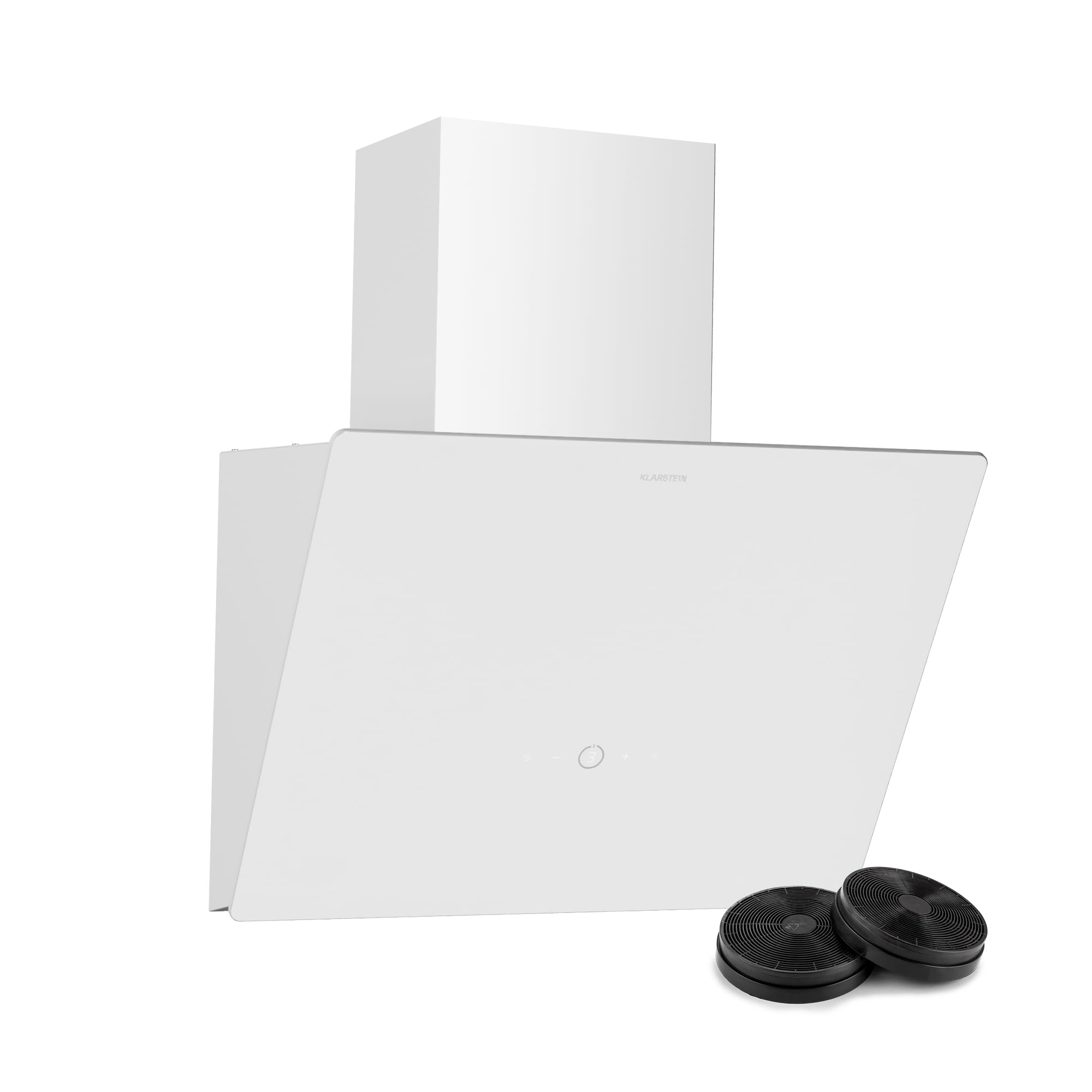 Klarstein MaxAir Dunstabzugshaube - 50 cm kopffreie Haube, Touch-Bedienung, 183-336 m³/h Luftstrom, Energieeffizienzklasse A++, LED-Beleuchtung, Weiß, Abluft und Umluft, Leise 50 dB