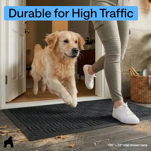 Image of GORILLA GRIP 100% Waterproof All-Season WeatherMAX Doormat, 60x24, US Designed Natural Rubber, Stain and Fade Resistant, Low Profile Indoor Outdoor Door Mats, Easy Clean Patio Mat, Midnight Maze