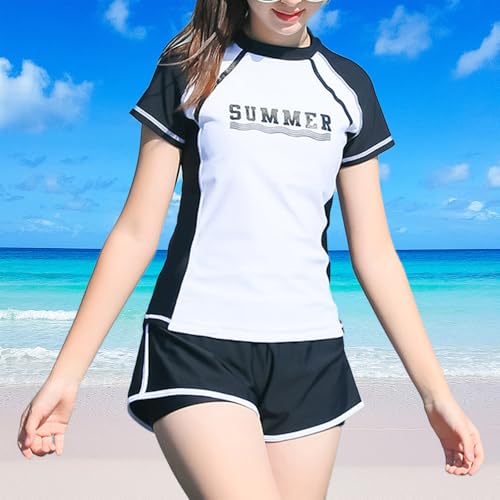 Image of Swim Suits for Teens Girls Two Piece Swimsuits Rash Guard Swim Set Bathing Suit Beach Shorts Swim Shirts Size 8,10-12,14-16