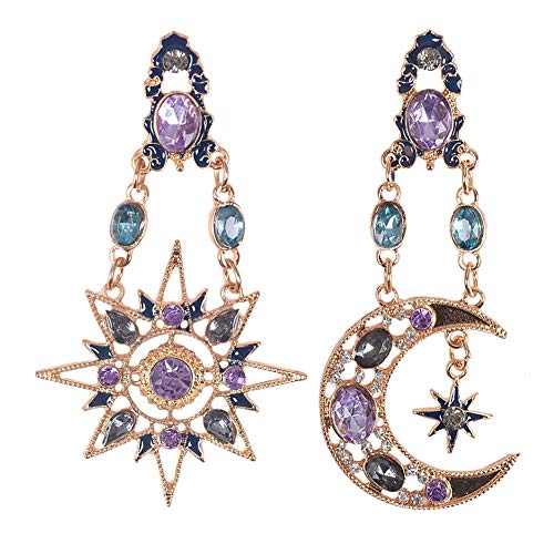 Pinksee Retro Crystal Rhinestone Moon Sun Dangle Earring Gothic Baroque Bohemian Drop Earrings