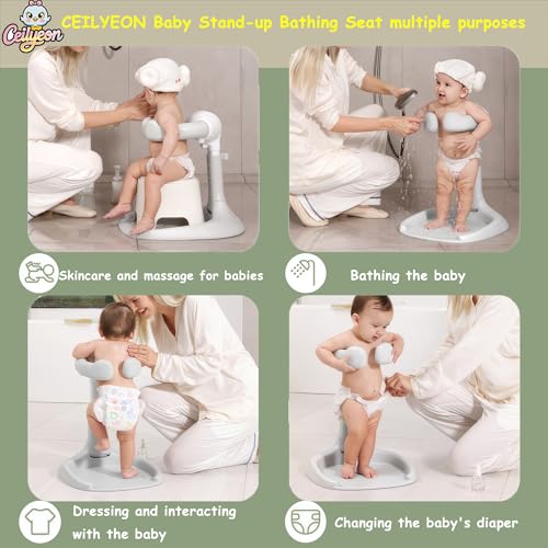 Image of Baby Bath Stand with Adjustable 5 Levels - Foldable Infant Bath Seat for 6+ Months, Non-Slip & Easy-Clean Design, Travel-Friendly Cream Bath Support (No Assembly, Space-Saving)