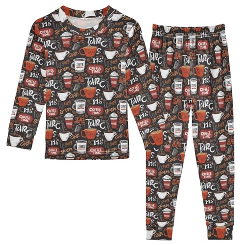 ALAZA Red Coffee Black 2 Piece Pajama Set Long Sleeve Top and Pants Sleepwear Unisex