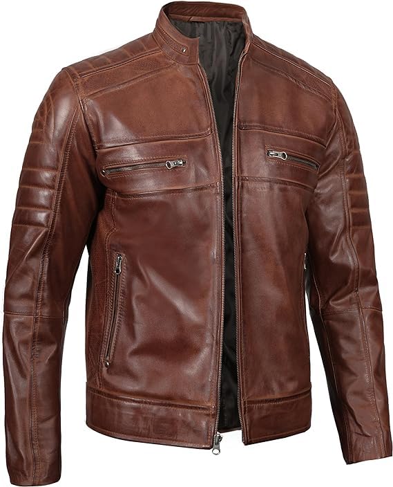 Cafe Racer Distressed Mens Lambskin Leather Jacket - Genuine Men Leather Jacket - Mens Leather Biker Jacket3