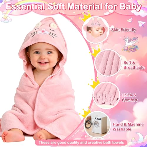 Image of 14 Baby Towel Set, Soft Baby Bath Towels and Washcloths Set-Bath Essentials | 4 Pcs Hooded Bath Towel & 10 Pcs Baby Washcloths for Infant, Toddler & Kid for Boy & Girl(Unicorn & Bunny & Kitten & Chick)