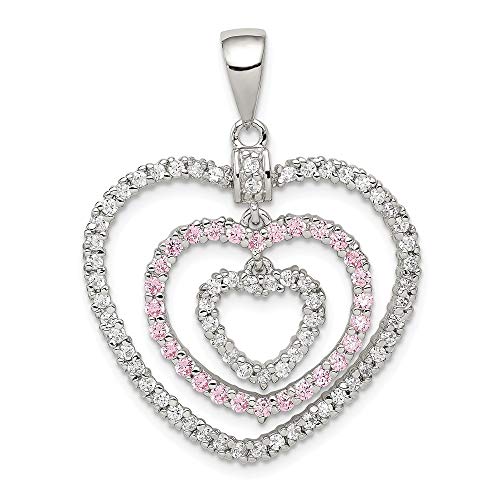 925 Sterling Silver Pink/white Cubic Zirconia Cz Hearts Pendant Charm Necklace Love Multiple Fine Jewelry For Women Gifts For Her