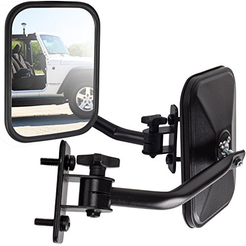 Mirror Doors Off Compatible with Jeep Wrangler JK TJ YJ CJ & Gladiator (Driver & Passenger Side Mirror) Quick Release with Adjustable Arms - Rectangular, Black