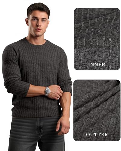 MANGOPOP Men's Long Sleeve Shirt Crew Neck Sweatshirt Ribbed Knit Fall Undershirt Tops 20254