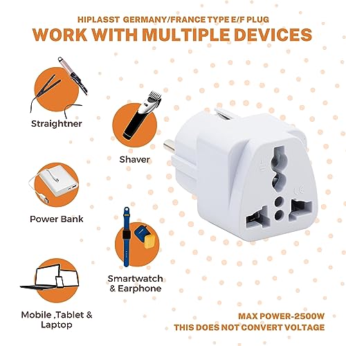 Image of Hi-PLASST India to Europe Converter Plug, Germany Travel Adapter (Pack of 10) Type E /Type-F Universal Socket with Schuko Pin Power Plug, 2pin to 3pin South Korea • France • Europe • Russia