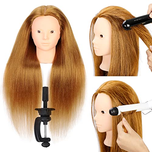 Isaic Mannequin Head with Human Hair 20",Training Head 60% Real Hair Real Hair Doll Head for Hair Styling Hairdresser Cosmetology Mannequin Manikin with Free Clamp for Female (27#)