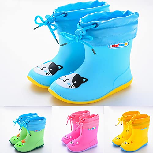 Toddler Rain Boots, Kids Rain Boots Waterproof Rubber Boots for Girls Boys with Sock Fun Patterns Easy-On Handles3