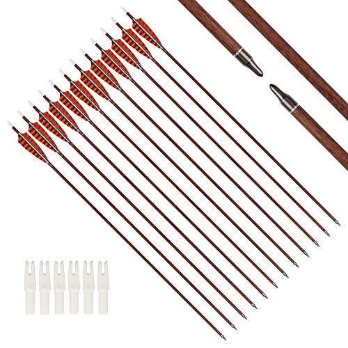 Turkey Feather Carbon Arrows Spine 400 Archery Arrows for Recurve Bow Screw in Tips 30 inch (12pcs)