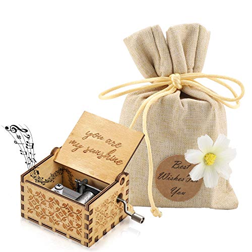 Music Box You are My Sunshine, Hand Crank Musical Box Carved Wooden Musical Gift,Play You are My Sunshine for Birthday, Thanksgiving Day, Mother, Father, Daughter Present (You are My Sunshine)