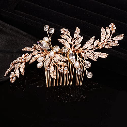 Peine para el pelo de novia con diamantes de imitación color oro para mujeres