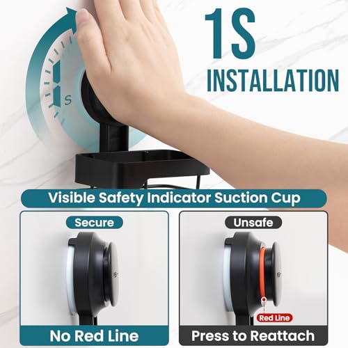 Image of TAILI Suction Cup Toothbrush Holders with Visible Safety Indicator, Black | Wall Mounted, Visible Safety Indicator, Inverted Trapezoid Design Bathroom Organizer Removable for Tooth brush and Toothpaste