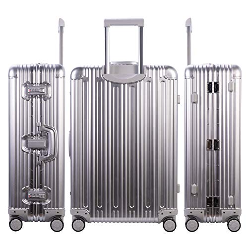 TRAVELKING All Aluminum Luggage Zipperless Hard Shell Suitcase with TSA Lock Spinner Wheels Lightweight Metal Alloy Suitcases (Silver, 28 inch)3