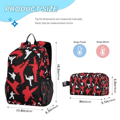 Martial Arts Pattern Backpack Set for Kids Girls Boys Elementary Middle School Bags with Lunch Bag2