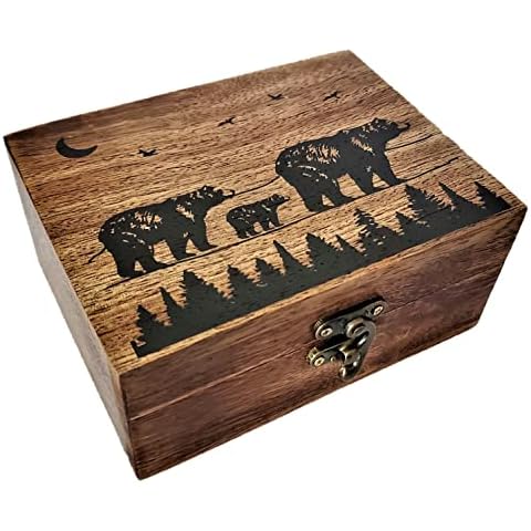 JB&C Premium Bear Jewelry Box Trinket Box Treasure Box Keepsake Box. Bear Cabin Shelf Sitting Accessories Decoration. Bear Home Decor. Cover