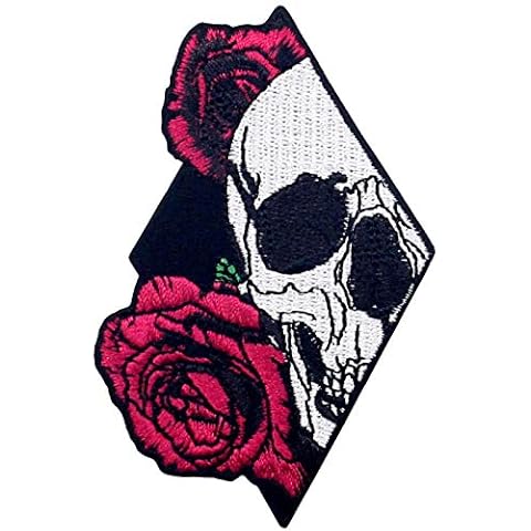 Skull and Rose Patch Embroidered Applique Badge Iron On Sew On Emblem Cover