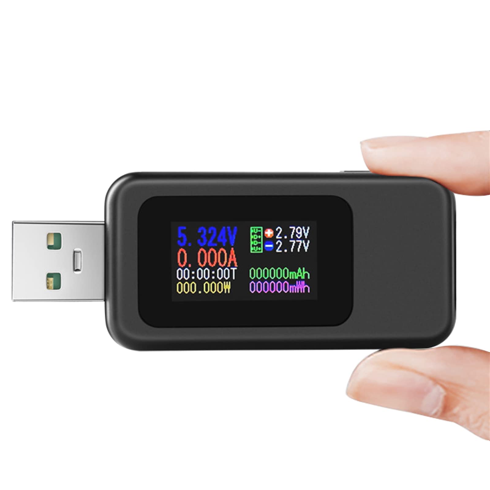 WANGCL Cyfrowy tester USB z kolorowym wyświetlaczem Tester napięcia USB, miernik prądu, tester mocy USB, tester pojemności baterii, obsługa szybkiego ładowania 65 W/120 W, czarny
