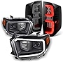 AKKON - For 2014-2021 Toyota Tundra Light Tube Black Bezel Projector Headlights + Black Smoked LED Tube Tail Lamp