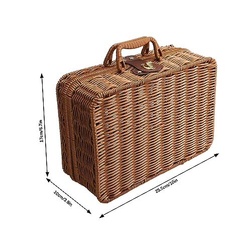 BEIJIALY Weiden-Picknickkorb, Retro-Weidenkorb, Rattan-Koffer, Aufbewahrungskorb, Gewebter Korbgeflecht, Vintage-Koffer, Gewebter Aufbewahrungskorb, Requisitenbox, Geschenkkorb für Camping,(M)