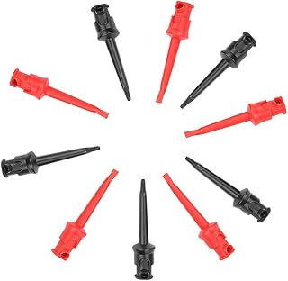 Pack of 10 Multimeter Test Hook Silicone Grabbers Testing Probes Insulation Clip for SMT SMD IC D20 Multimeter Teset Cable 4mm 0.2inch Port Hook Leads (Black & red)