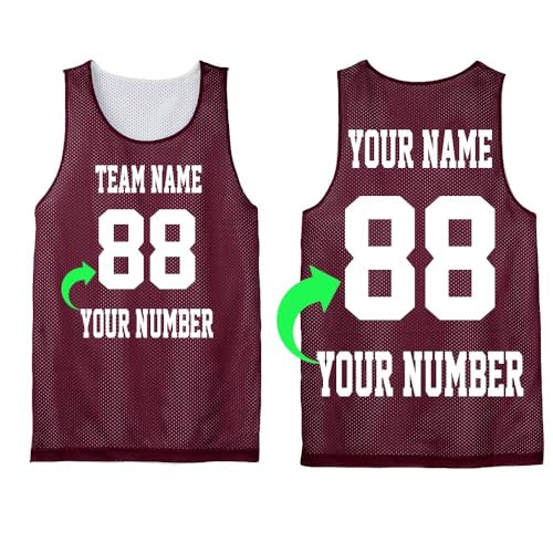 Custom Basketball Jersey for Youth Personalization, Add Name and Number (US, Alpha, Medium, Regular, Regular, Maroon)