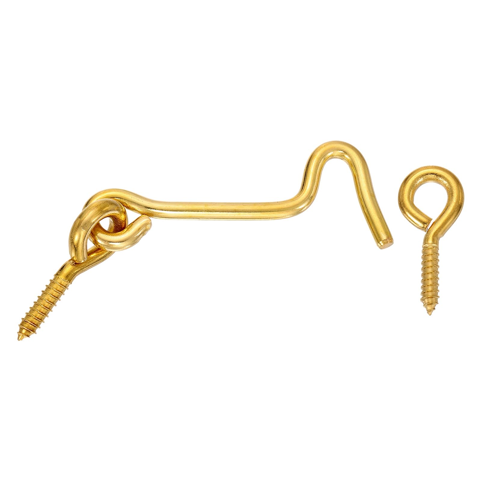 sourcing map Swivel Cabin Hook and Eye Latch, 3" Solid Brass Door and Window Locks Eye Latch Hook with Mounting Screws for Wood Window Closet Cabinet, Brass